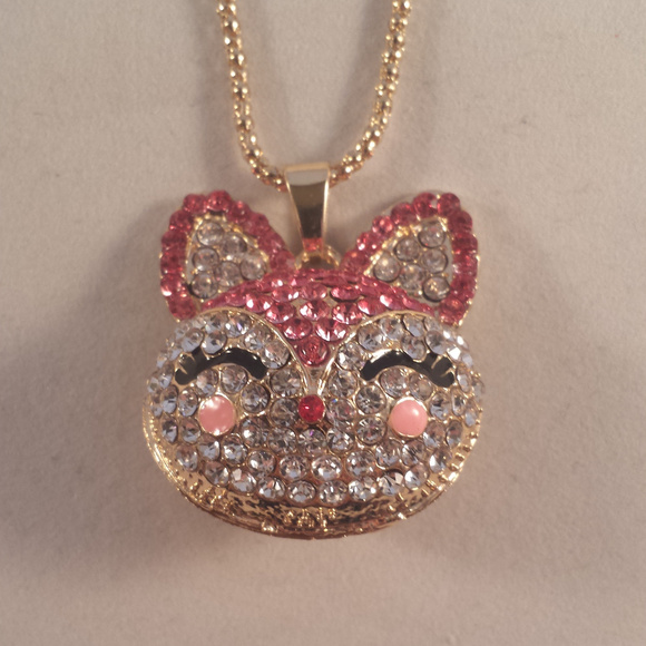 Betsey Johnson Fox Head Crystal Pink Gold Necklace - Picture 2 of 3